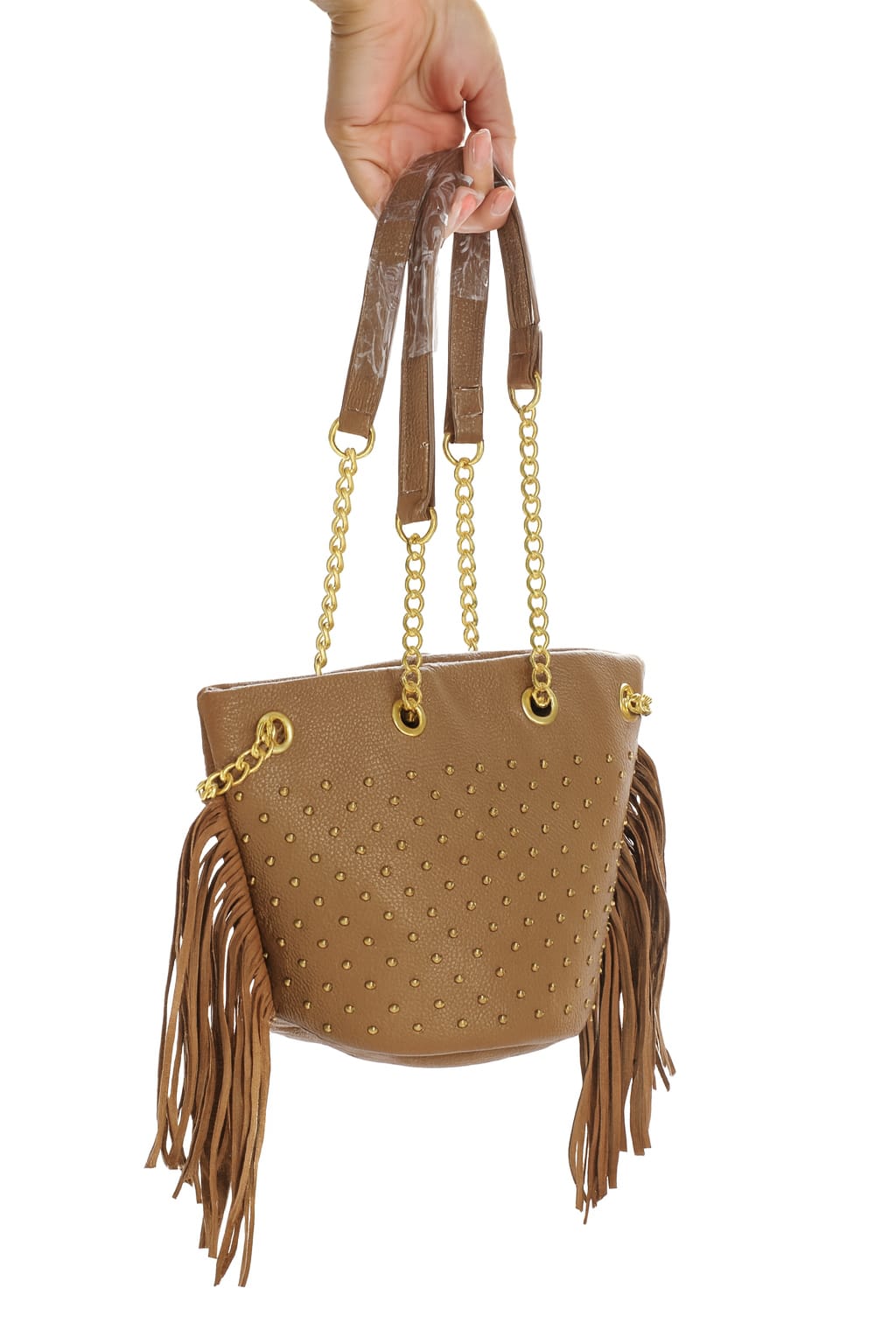 WhatsApp Image 2025-10-14 at 10.26.41 BOLSO CON TACHAS Y FLECOS MARRÓN - Imagen 1