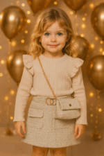 VESTIDO COMBINADO NIÑA CON BOLSO BEIG