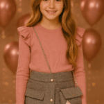 VESTIDO COMBINADO NIÑA CON BOLSO ROSA/GRIS