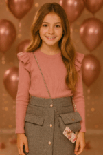 VESTIDO COMBINADO NIÑA CON BOLSO ROSA/GRIS