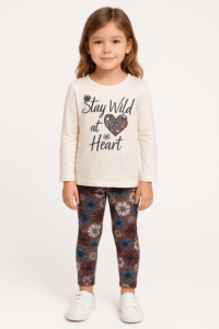 CONJUNTO CAMISETA Y LEGGING CORAZON CREMA